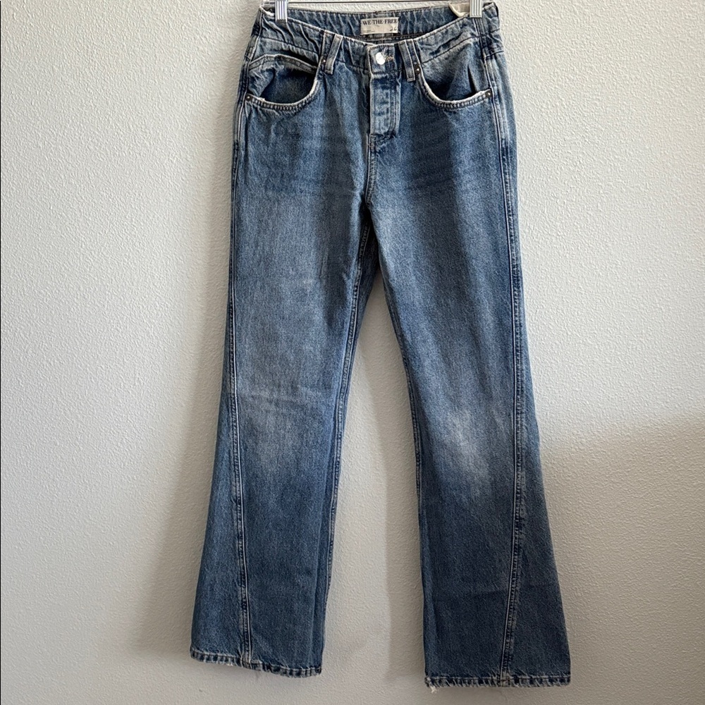 Free People We The Free Mid Rise Flare Jeans Size 26 Distressed Hem